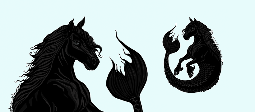Two mythical Hippocampus sea horses